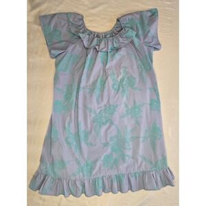 Vtg Hilo Hattie Hawaiian Long Maxi Dress Blue Teal Floral Asian-Inspired Size 3X